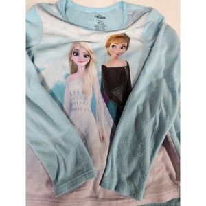 Girls Disney fleece pajamas Frozen Elsa Anna Light Blue matching set size 10-12